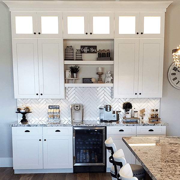 Custom kitchen coffee station, custom home designed and built by Resurrection Builders in Gilbert Arizona